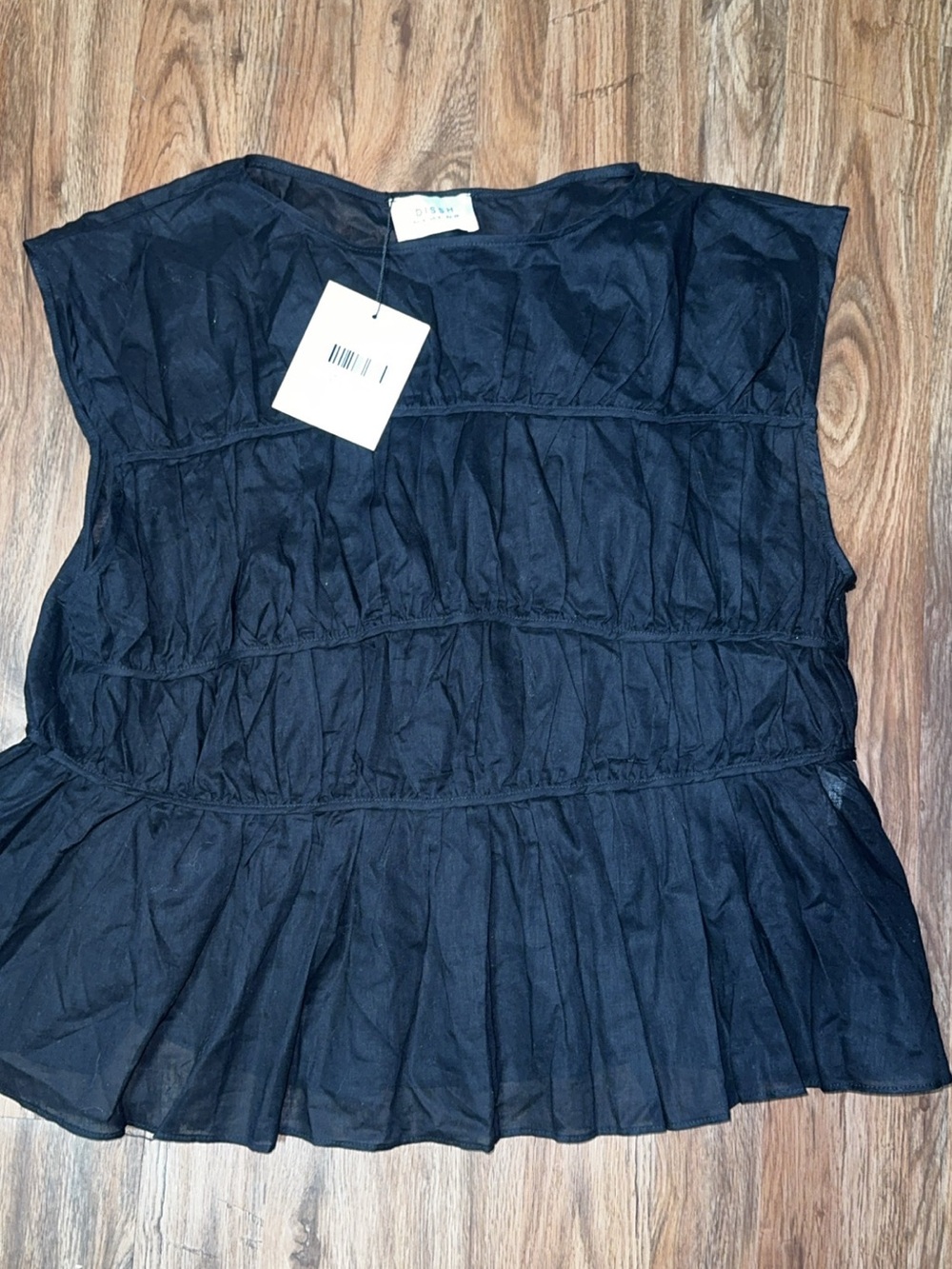NWT DISSH Flynn Black Linen Blend Tiered Top